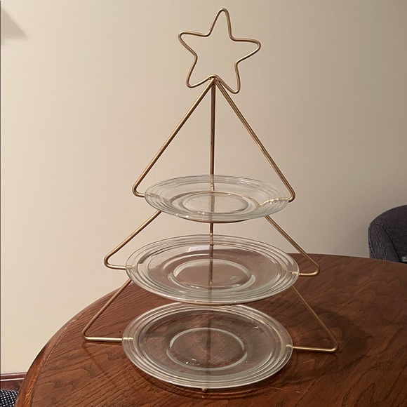 gold Christmas tree 3 tier dessert or appetizer stand ONLY, plates NOT INCLUDED - Picture 3 of 6